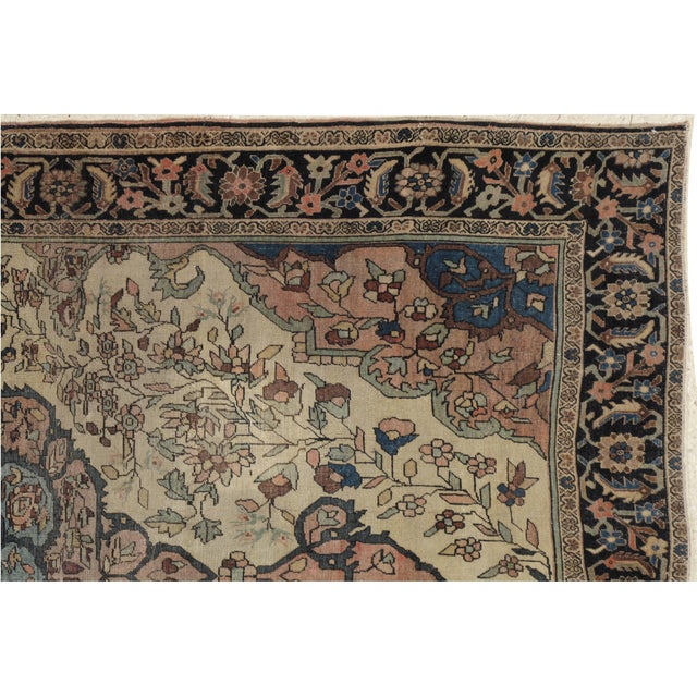 Antique Farahan Sarouk Rug, Handmade Oriental Rug, Ivory, Lt Blue Navy Very Fine For Sale - Image 16 of 18
