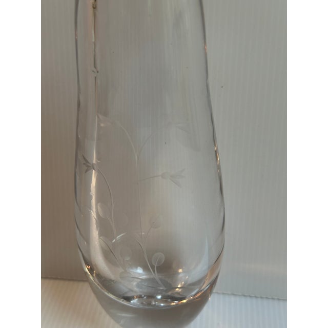 Mid-Century Modern 1960s Kosta Boda Sign Blown Glass Vase With Floral Etching 9.5" Tall Design by Goran Warff For Sale - Image 3 of 12