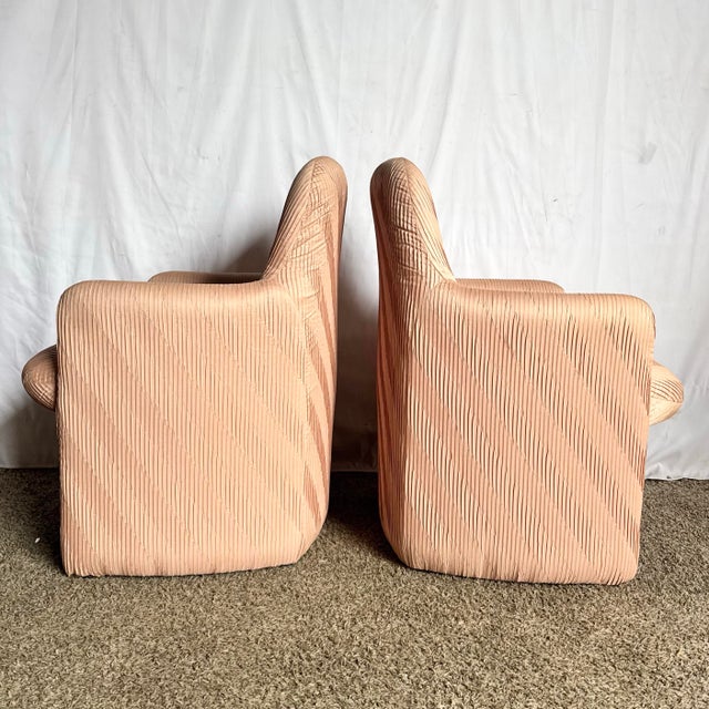 Preview Postmodern Pleated Pink Fabric Arm Chairs by Preview Furniture - Set of 6 For Sale - Image 4 of 12