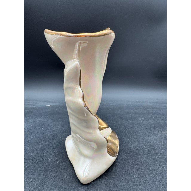 Vintage Vase Pearlescent With Gold Calla Lily Hollywood Regency 22k Gold 7" For Sale - Image 4 of 12