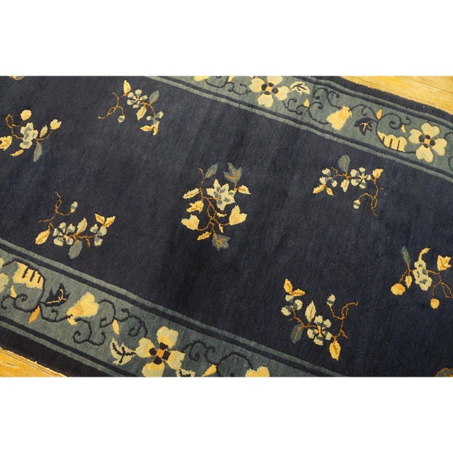 1920s Navy Blue Floral Oriental Antique Chinese Peking Small Rug 3' X 5' 10'' For Sale - Image 10 of 10