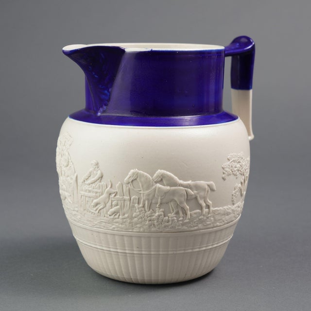 White English Stoneware Hunt Jug With Cobalt Detail, C. 1800's For Sale - Image 8 of 11