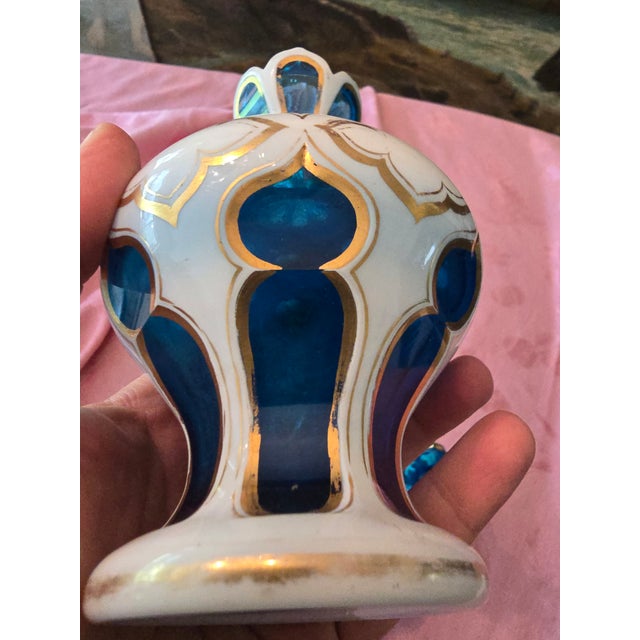 Antique Moser Bohemian Glass Overlay Pr Aquamarine Bottles For Sale - Image 13 of 14