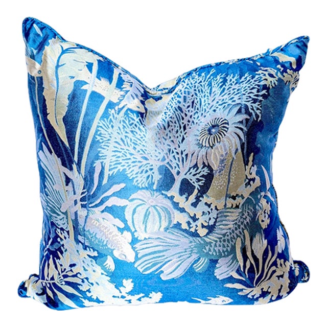 Large Vintage Silk Damask Sea Life Pillow For Sale