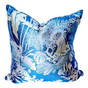 Large Vintage Silk Damask Sea Life Pillow