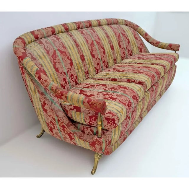 French Art Deco Style Brass and Fabric Sofa, 1950s For Sale - Image 4 of 10