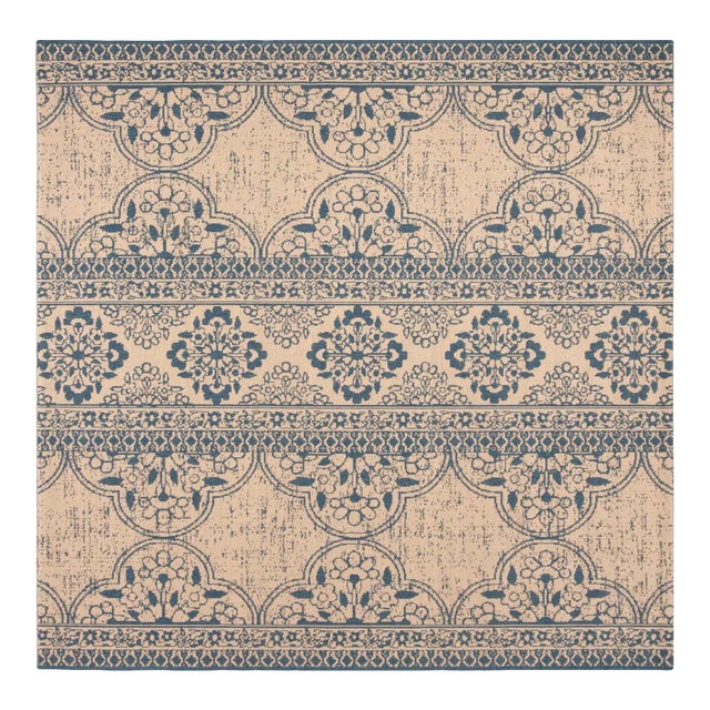 Laguna Indoor Outdoor Rug Blue & Cream 6'7" Square For Sale
