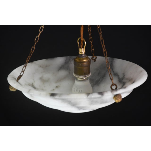 French Art Deco White Alabaster Pendant Light With Dark Veining, Circa 1940 For Sale - Image 13 of 13