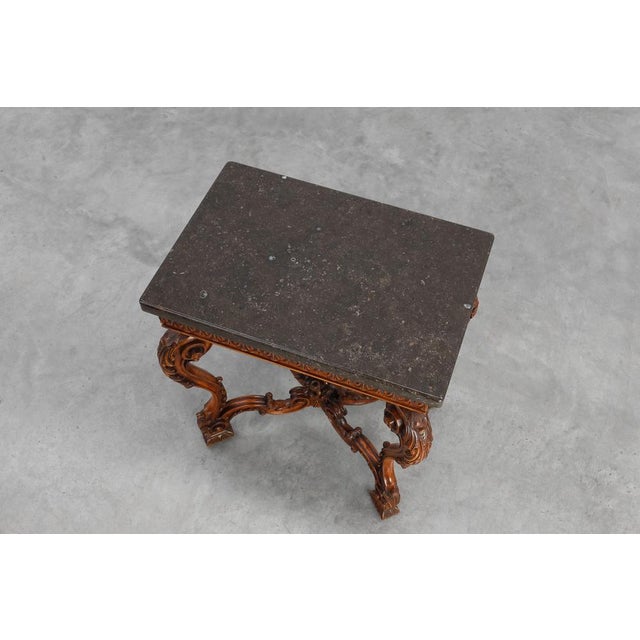 Napoleon III Style Carved Walnut Side Table with Ardune Top, France, 1900s For Sale - Image 11 of 18
