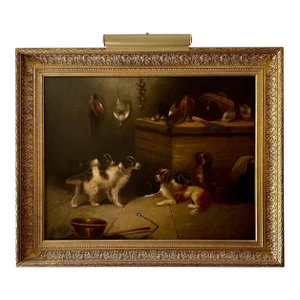 Large 19th Century English Oil Painting -Five Hunting Dogs- Signed E. Armfield