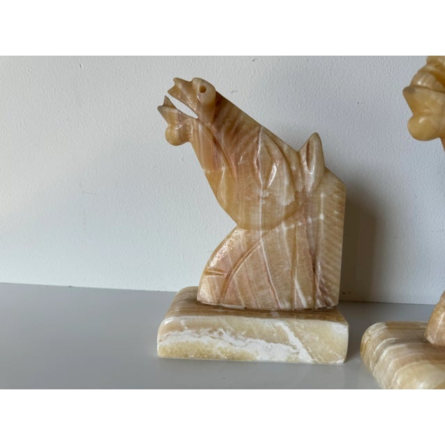 1980s Vintage Carved Marble Horse Head Bookends - A Pair/ Sold For Sale - Image 5 of 11