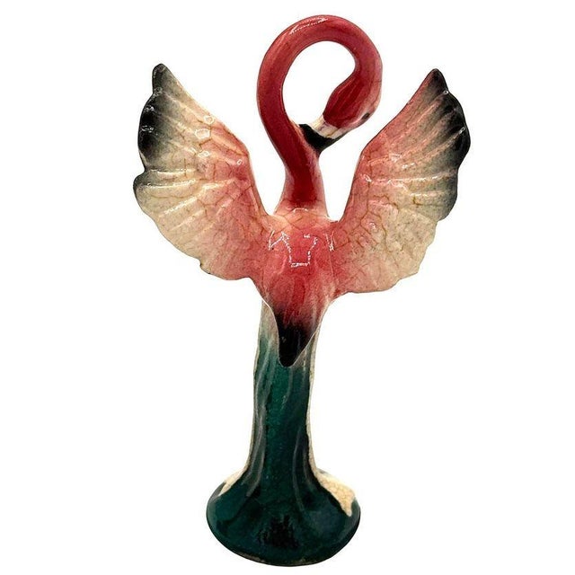 1960s Set of 2, Mid 20th Century California Pottery Ceramic Miniature Pink Flamingo Tabletop Statue For Sale - Image 5 of 5