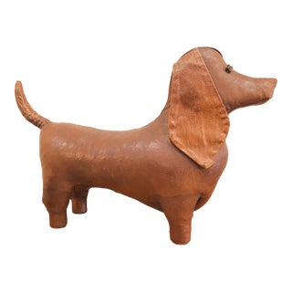 Vintage Dimitri Omersa for Abercrombie Fitch Dachshund Dog Leather Footstool Ottoman For Sale