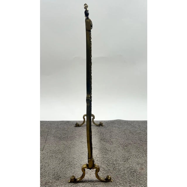 Antique French Art Nouveau Brass Firescreen With Floral & Ribbon Bouquet For Sale - Image 10 of 12
