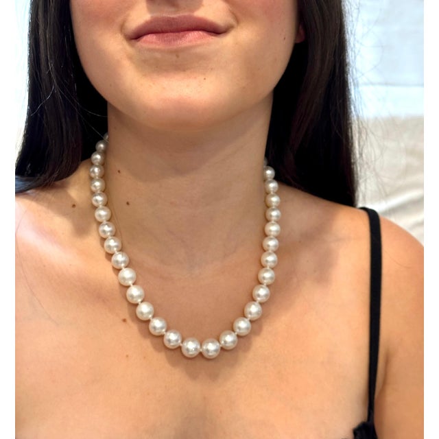 Graduating White South Sea Pearls 9-12mm Strand Necklace 14 Kt Yellow Gold Clasp For Sale - Image 14 of 18