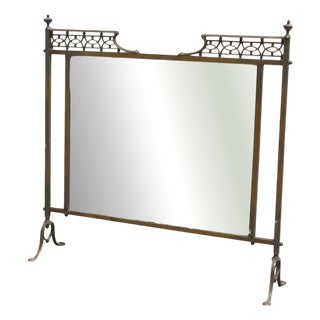 Victorian Arts and Crafts Brass Fire Screen with Etched Sunburst For Sale