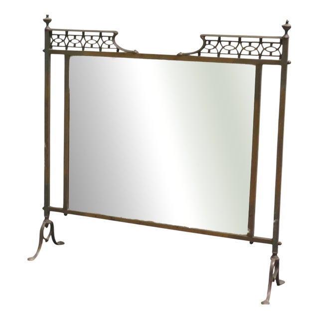 Victorian Arts and Crafts Brass Fire Screen with Etched Sunburst For Sale