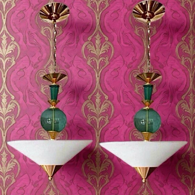 Hivo Van Teal 1980s Pair Vintage Hivo Van Teal Mid Century Lucite Brass Elegant Hanging Pendants For Sale - Image 4 of 7