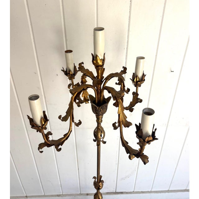 Italian 1960s Italian Gilt Tole Candelabra Floor Lamp For Sale - Image 3 of 4