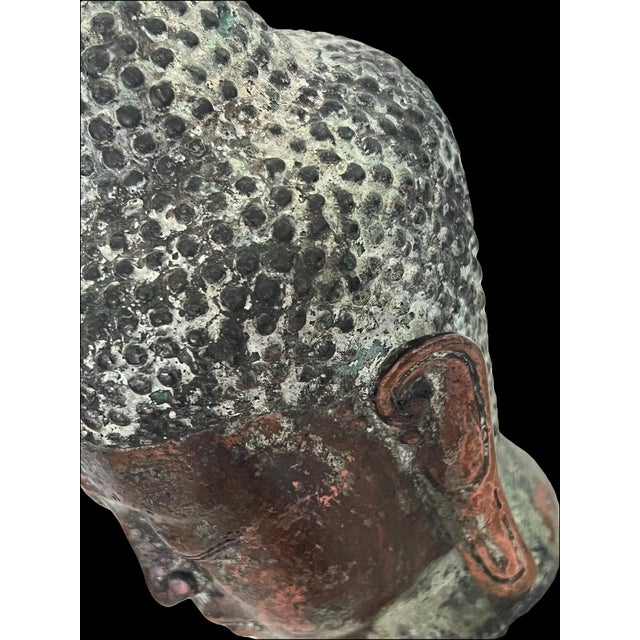 South East Asian Buddha Head Mounted on Square Black Pedestal For Sale - Image 9 of 11
