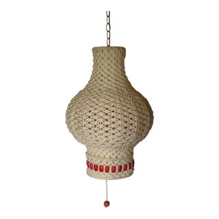 Large Vintage Macrame Moroccan Pendant Light For Sale