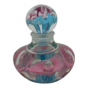 Vintage Joe St. Clair Controlled Bubble Ice Pink Blue Trumpet Flowers 4 1/4” Perfume Bottle Paperweight