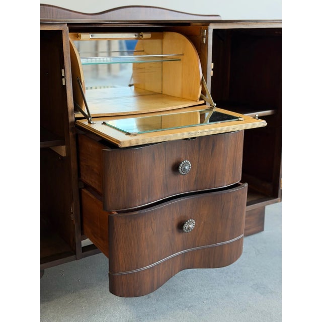 1940s Art Deco Curved Waterfall Sideboard With Inlaid Details For Sale - Image 13 of 16