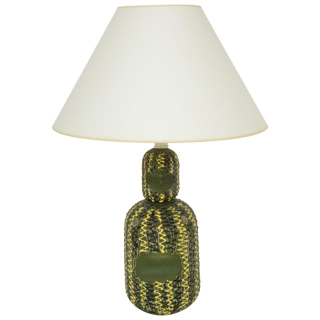 Midcentury Italian Green & Yellow Ceramic Table Lamp For Sale