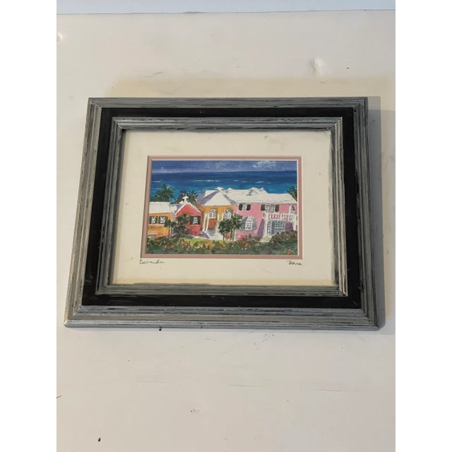 Vintage original art Bermuda watercolor, signed and framed. Verso bears stamp of gallery.