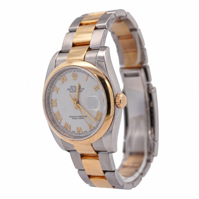 Rolex Rolex Datejust 116203 36mm White Roman Dial Two-Tone 18k Gold Oyster Watch For Sale - Image 4 of 9