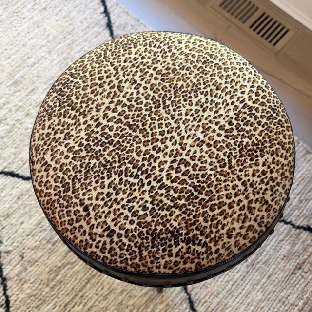 Vintage Wrought Iron Vanity Stool With Leopard Upholstery For Sale - Image 4 of 10