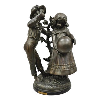"Enjoue" After Auguste Moreau Victorian Bronze Boy and Girl Statue Sculpture For Sale
