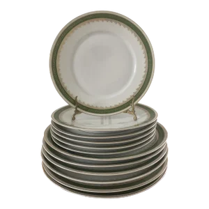 Antique German Greek Key Rimmed Luncheon & Salad Plates by C. Tielsch Altwasser, Service for Six