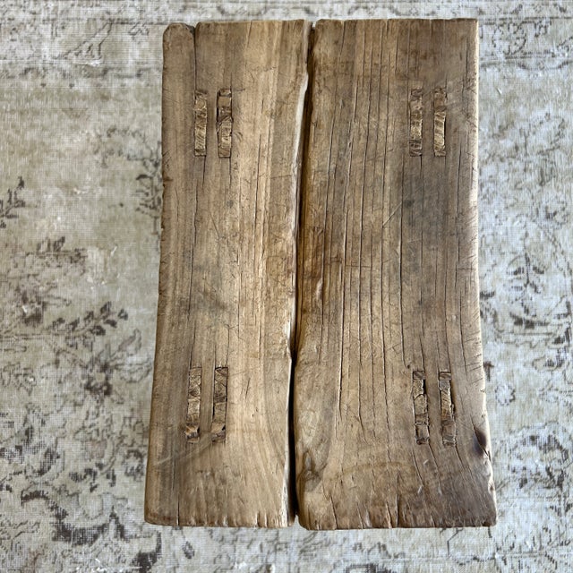 Wood Vintage Antique Elmwood Stool With Curved Seat For Sale - Image 7 of 8