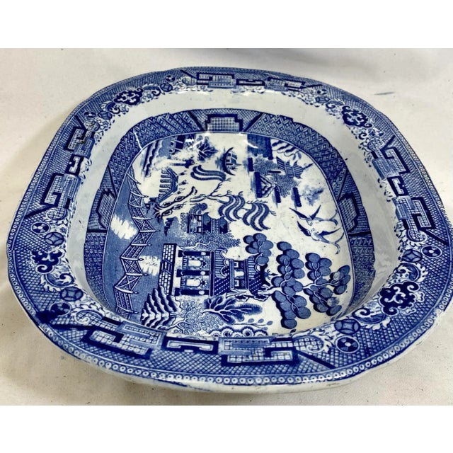 White Antique Oval Blue Willow Serving Bowl Made in England - Circa 1900 For Sale - Image 8 of 13