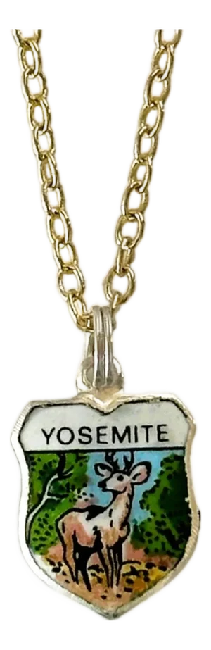 Mid 20th Century California Yosemite Fritz Reu Sterling Silver Enamel Vintage Charm on New 18 Inch Gold Filled Necklace