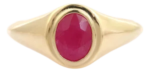 14k Gold Vintage Style Ruby Art Deco Signet Ring Size 7
