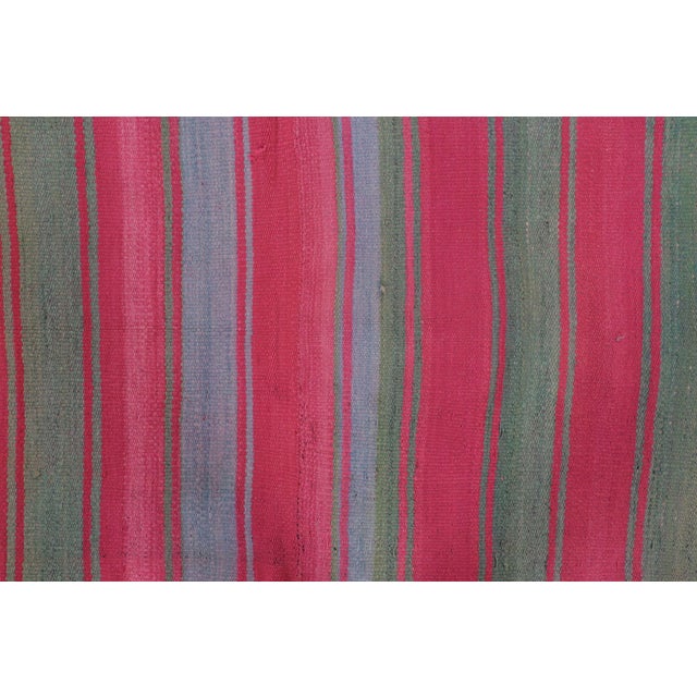 Traditional Vintage Peruvian Square Kilim, Pink & Sage Striped Pattern - Rug & Kilim For Sale - Image 3 of 7