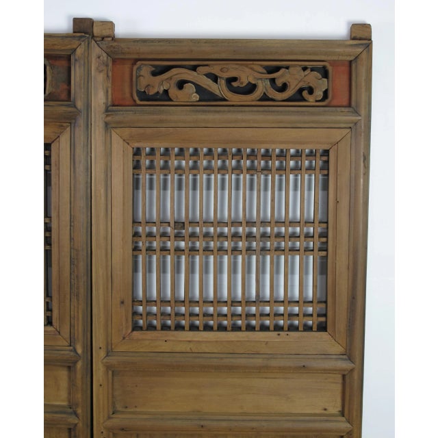 A Pair Antique Chinese Wood Screen Panels 1 For Sale - Image 4 of 7