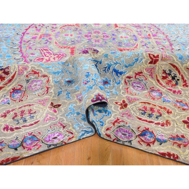 Oversized Sari Silk and Textured Wool Colorful Maharaja Hand Knotted Oriental Rug For Sale - Image 9 of 13