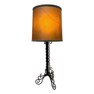 Amsterdam School Table Lamp in Wrought Iron with Parchment Shade, 1930s For Sale