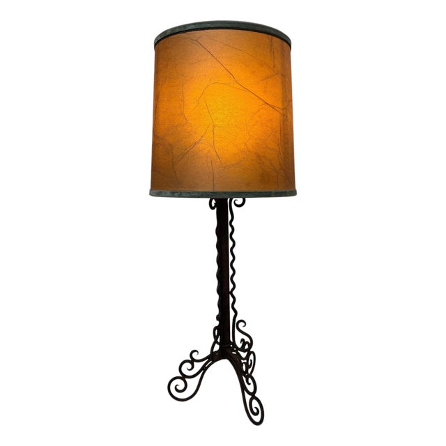 Amsterdam School Table Lamp in Wrought Iron with Parchment Shade, 1930s For Sale