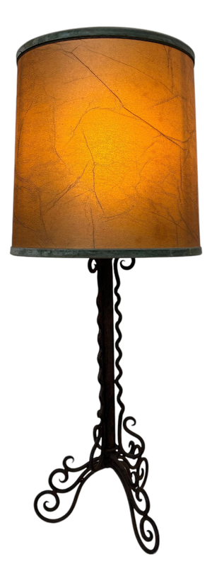 Amsterdam School Table Lamp in Wrought Iron with Parchment Shade, 1930s