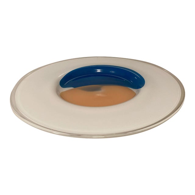 Murano Art Glass Blue, Peach, & White Plate For Sale