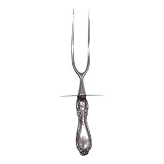 Roast Fork Stainless Steel Prongs Weighted Sterling Scrollwork Handle 5142b For Sale
