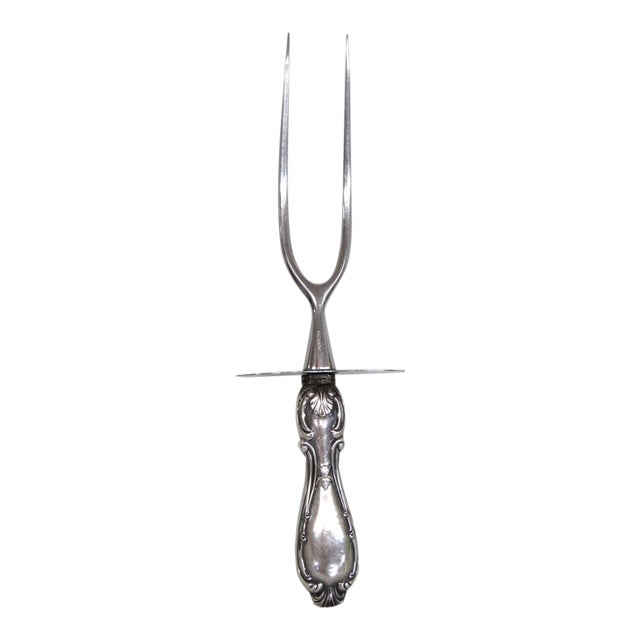 Roast Fork Stainless Steel Prongs Weighted Sterling Scrollwork Handle 5142b For Sale