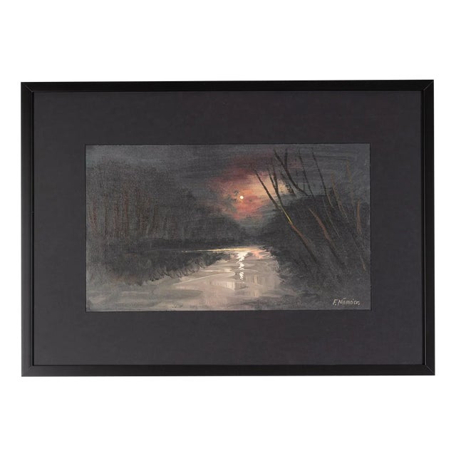 Fred Nömeier, Flusslandschaft Im Stimmungsvollen Licht Des Aufgehenden Mondes, Oil on Linen, Framed For Sale