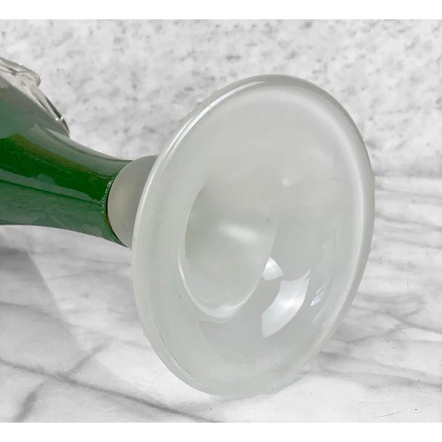 Vintage Large Italian Green Art Glass Etched Grapevine Stretch Vase For Sale - Image 9 of 10