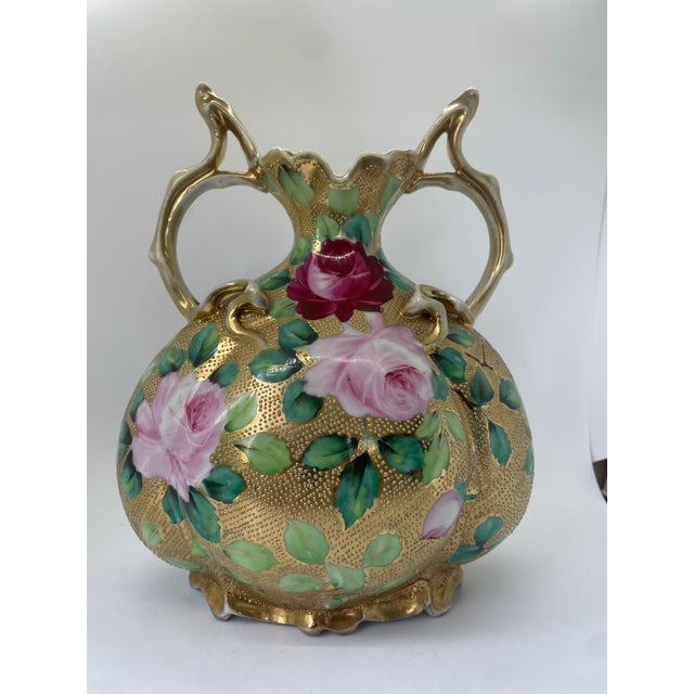 Japanese Antique Nippon Porcelaine Moriage Double Handed Vase For Sale - Image 3 of 6