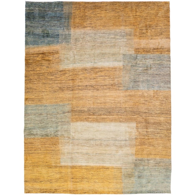 Modern Handmade Sahar Sedeh Gabbeh Persian Wool Rug With Camel Color Design For Sale - Image 10 of 10